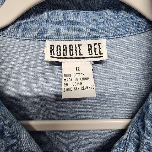 Vintage Robbie Bee Denim Midi Dress Size 12 Short Sleeve Blue Button Up Collared - Picture 13 of 13